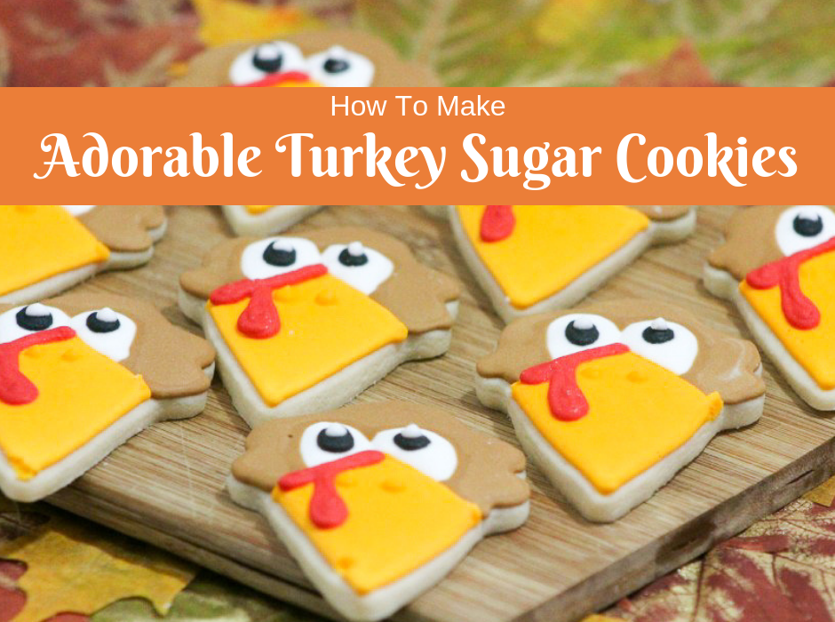 Adorable Turkey Sugar Cookies! Are you finalizing some of your Thanksgiving recipes but need that special something? I've got a cute turkey sugar cookie recipe that will wow your guests! Wait until you see what cookie cutter was used! These cookies are not only adorable, but they are also crispy and delicious! Recipe for Thanksgiving day cookies. #Thanksgiving