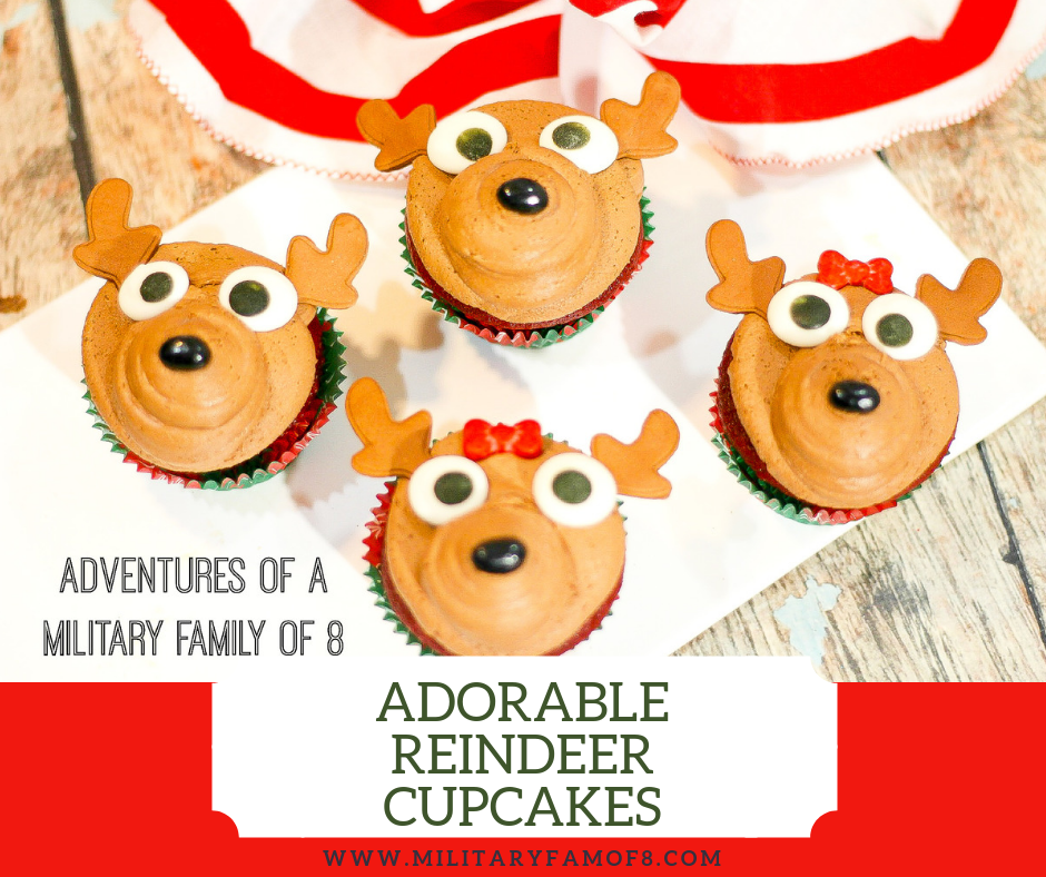 This Easy and Adorable Reindeer Cupcake Recipe uses one of my favorite frosting recipes, so it's safe to say that I love them! These reindeer cupcakes are very easy to make which makes it a fun project to make with kids. #Christmas #ChristmasCupcakes