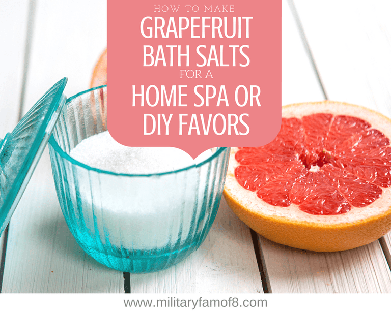 How to Make Grapefruit Bath Salts for a Home Spa or DIY Favors. This post contains the easiest and best way to make bathsalts at home, add essential oils to make your favorite scented bath salts. They are perfect for gifts and party favors.