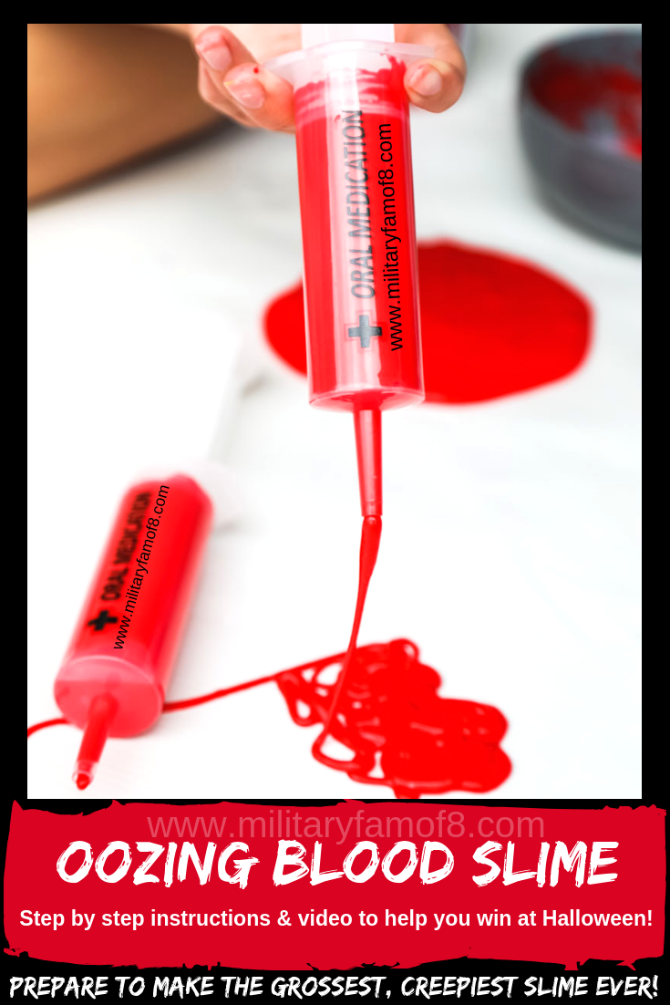 How to Make Easy Slime Recipe- Oozing Blood Slime for Halloween. The best Halloween slime recipe using no Borax! Perfect for Halloween crafts & Parties. Learn how to make this gross looking slime by reading our post, it includes step by step instructions & a video!