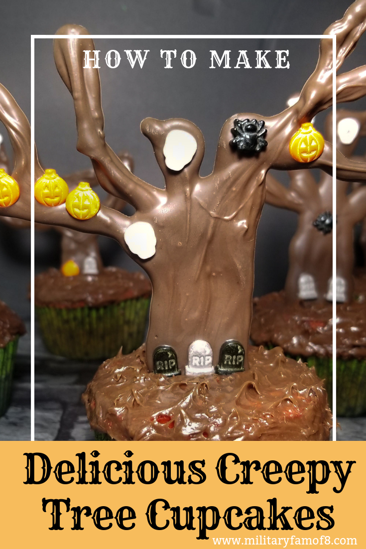 How to Make Delicious Creepy Tree Cupcakes. These cupcakes are the perfect blend between delicious and creepy. Chocolate trees are decorated and add an awesome look to the plain cupcakes. It's such a fun project to make with everyone!