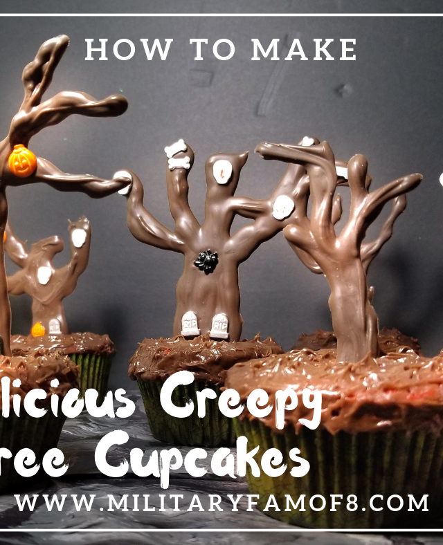 How to Make Delicious Creepy Tree Cupcakes. These cupcakes are the perfect blend between delicious and creepy. Chocolate trees are decorated and add an awesome look to the plain cupcakes. It's such a fun project to make with everyone!