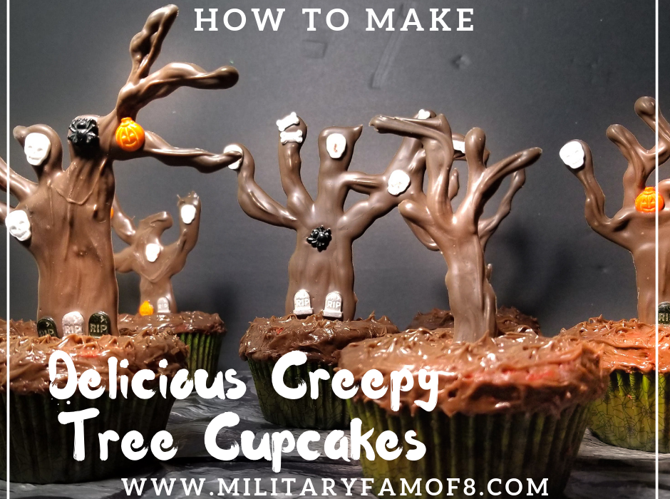 How to Make Delicious Creepy Tree Cupcakes. These cupcakes are the perfect blend between delicious and creepy. Chocolate trees are decorated and add an awesome look to the plain cupcakes. It's such a fun project to make with everyone!