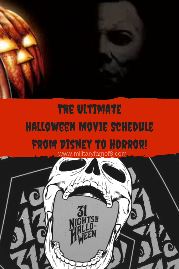 The Ultimate Halloween Movie Schedule from Disney to Horror! Halloween movie schedules for: Freeform's 31 Nights of Halloween, AMC Fear Fest, Turner Classic Movies (October Horror), Syfy's 31 Days of Halloween, Disney Channel Monstober, TCM Turner Classic Movies. Halloween movie marathons will be so much fun now that you can schedule them ahead of time!