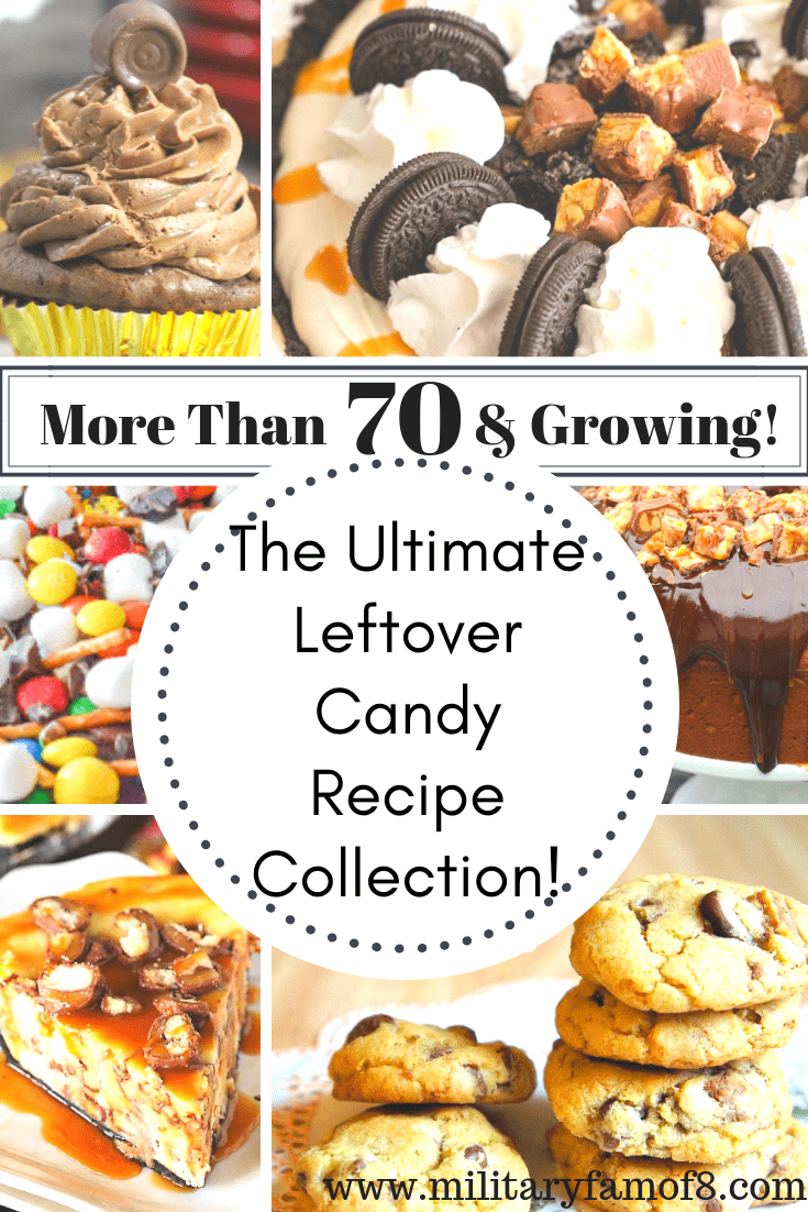 The Ultimate Leftover Candy Recipe Collection! With over 70 recipes you are sure to find ways to use left over candy in ways you did not imagine! From pies to ice cream to drinks, these recipes will blow your mind! 
