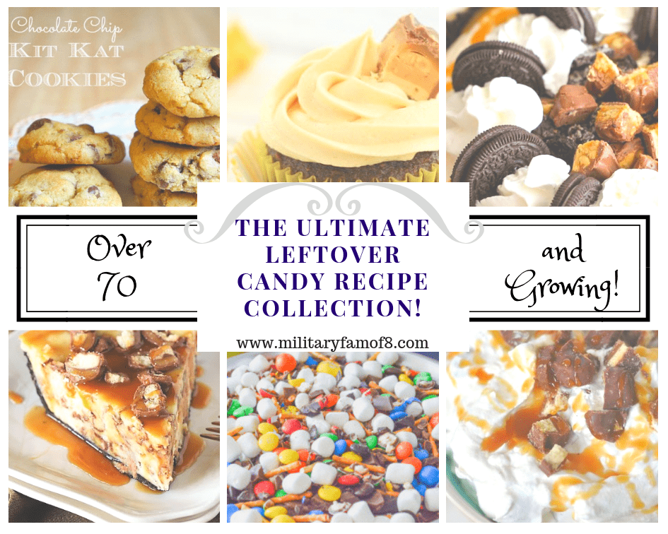 The Ultimate Leftover Candy Recipe Collection! With over 70 recipes you are sure to find ways to use left over candy in ways you did not imagine! From pies to ice cream to drinks, these recipes will blow your mind!