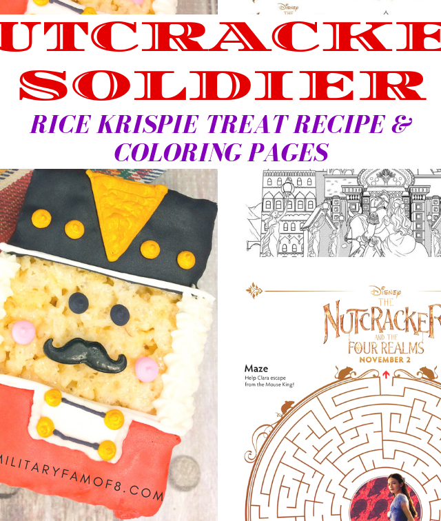 The cutest Nutcracker Soldier Rice Krispie Treat Recipe & Coloring Pages. This is such an easy recipe using store bought rice krispie treats. Great way to make a quick dessert and have fun at the same time! Enjoy the coloring pages and games!