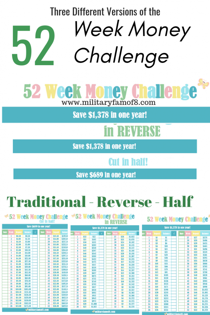 Different Versions of the 52 Week Money Challenge Printable