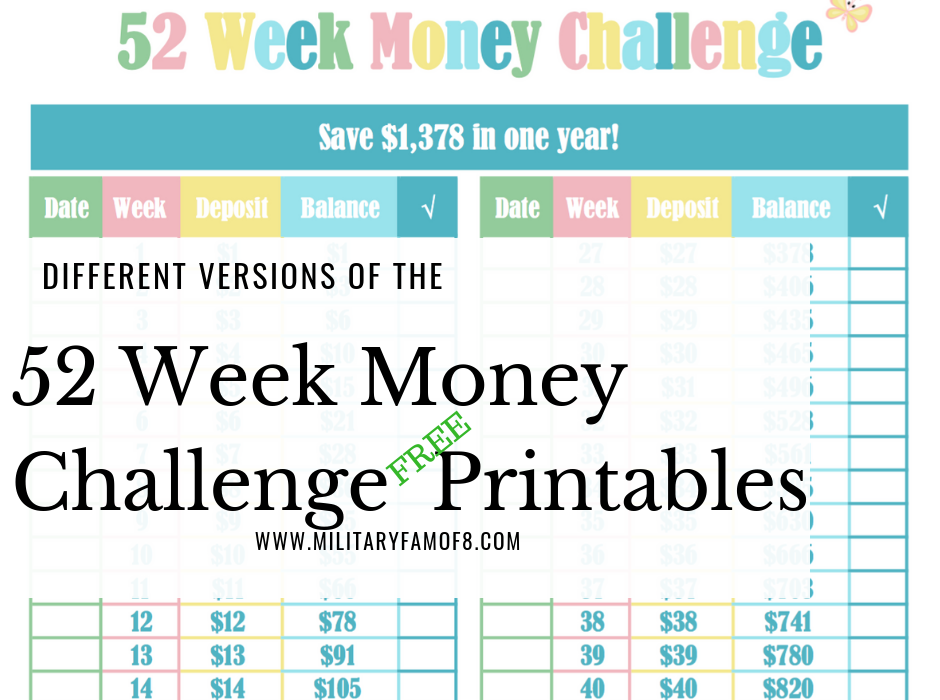 Different Versions of the 52 Week Money Challenge Printable