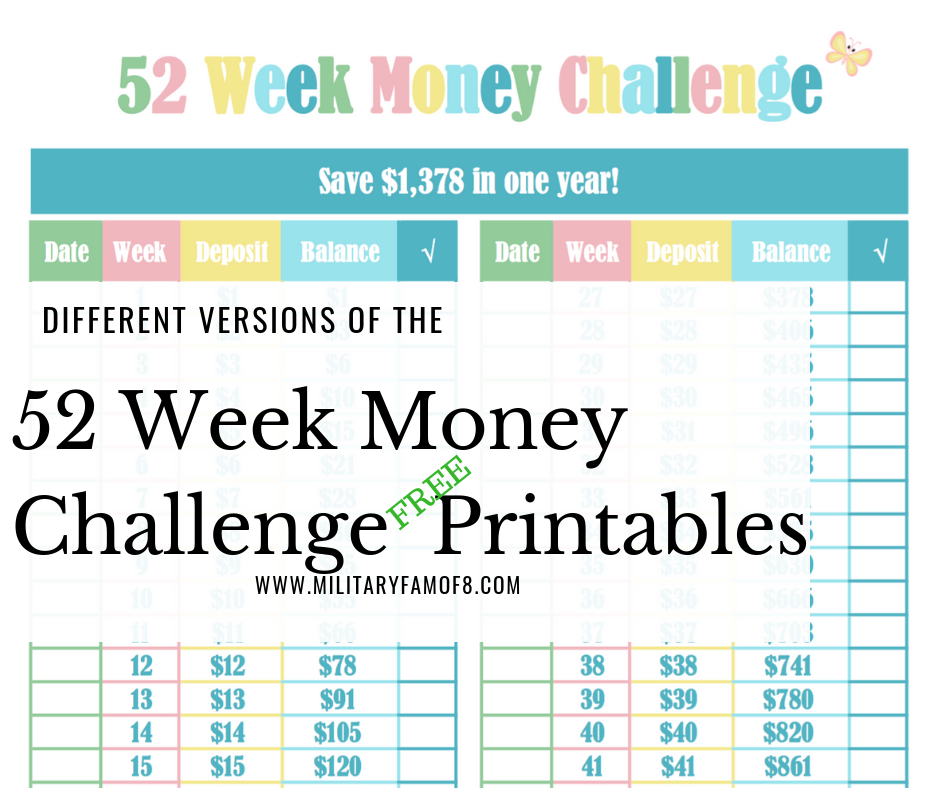 Different Versions of the 52 Week Money Challenge Printable