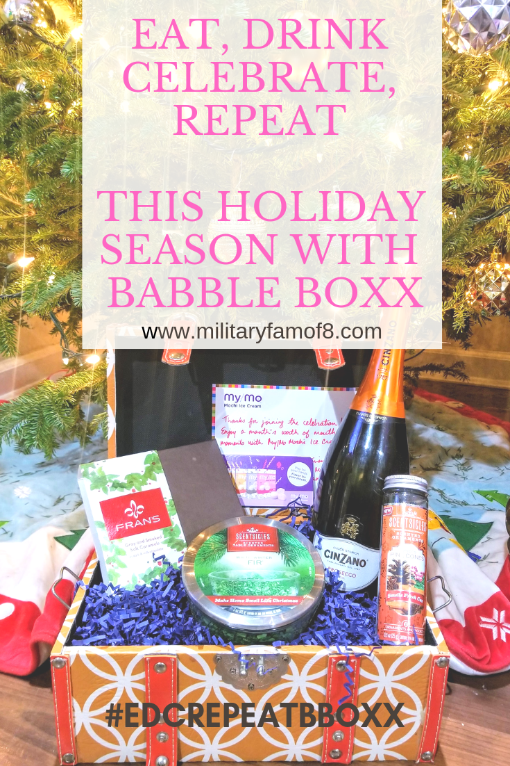 Eat, Drink, Celebrate, Repeat This Holiday Season with Babble Boxx #EDCRepeatBboxx This little magical basket of Christmas goodies is the perfect assortment of gifts for a Hostess! If you are like me, you might just want all of these for yourself and that's quite alright! The Holiday scents and tastes that are included in this box are enough to make Scrooge smile!