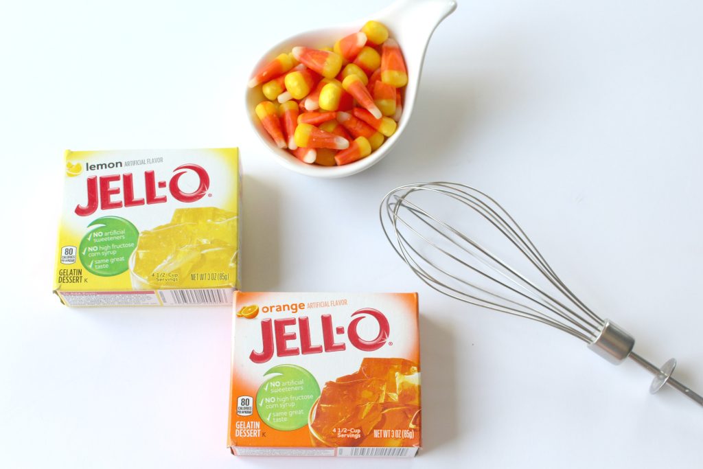 Candy Corn Jell-O Shots The Perfect Halloween Treat! Get into the spirit of things with these candy corn jello shots! They are perfect for kids to enjoy and you can also add a little fun adult potion to make them the perfect adult Halloween treat!