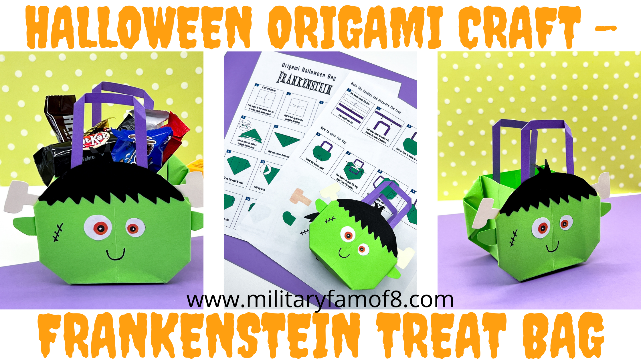 Halloween Origami Craft - Frankenstein Treat Bag